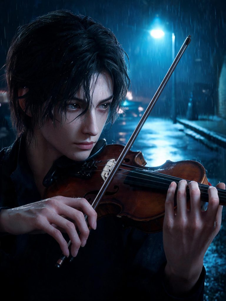 Seedream 5.0 Lite: Rainlit Violin Portrait