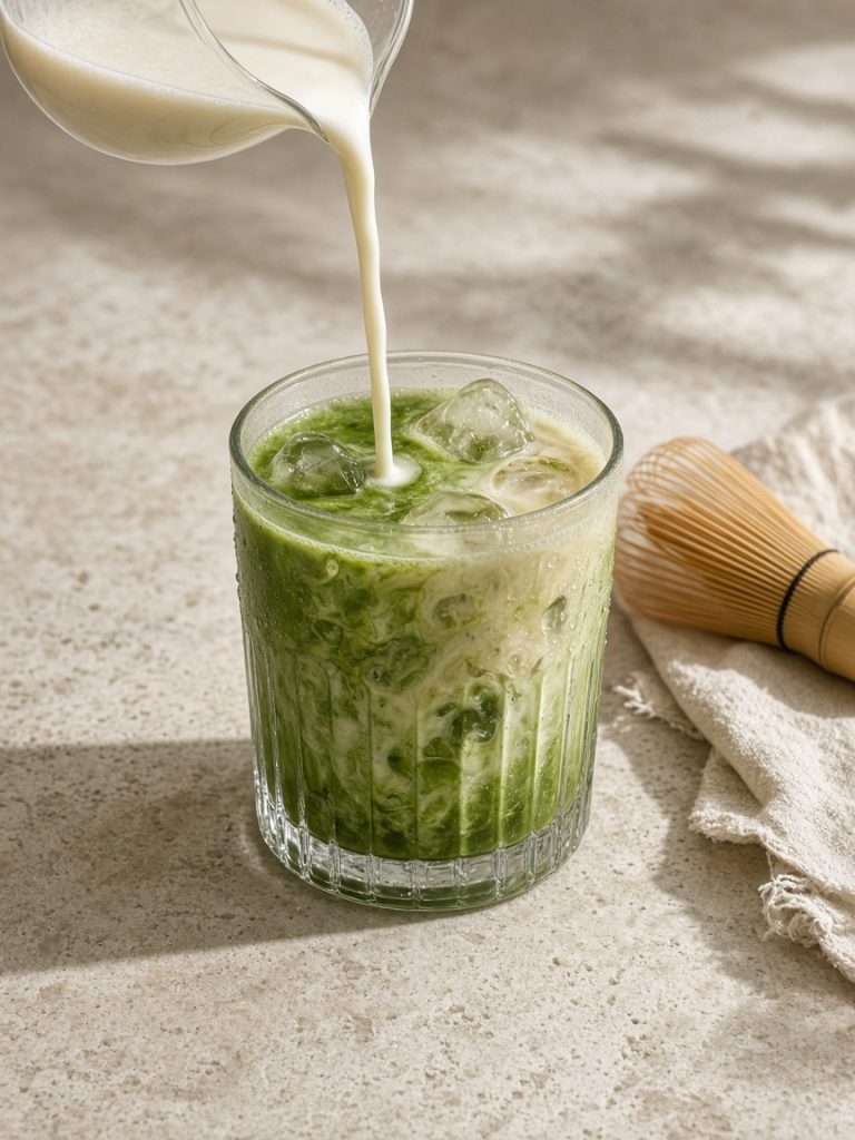 Grok Imagine Image V2: Iced Matcha Pour