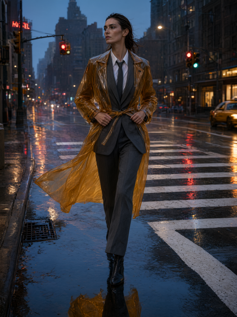 Alibaba Qwen Image 3.0 Pro: Raincoat Street Editorial