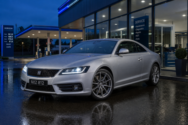 GPT Image 2: Rainy Silver Coupe