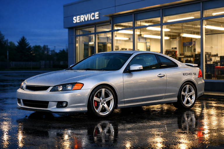 GPT Image 1.5: Rainy Silver Coupe