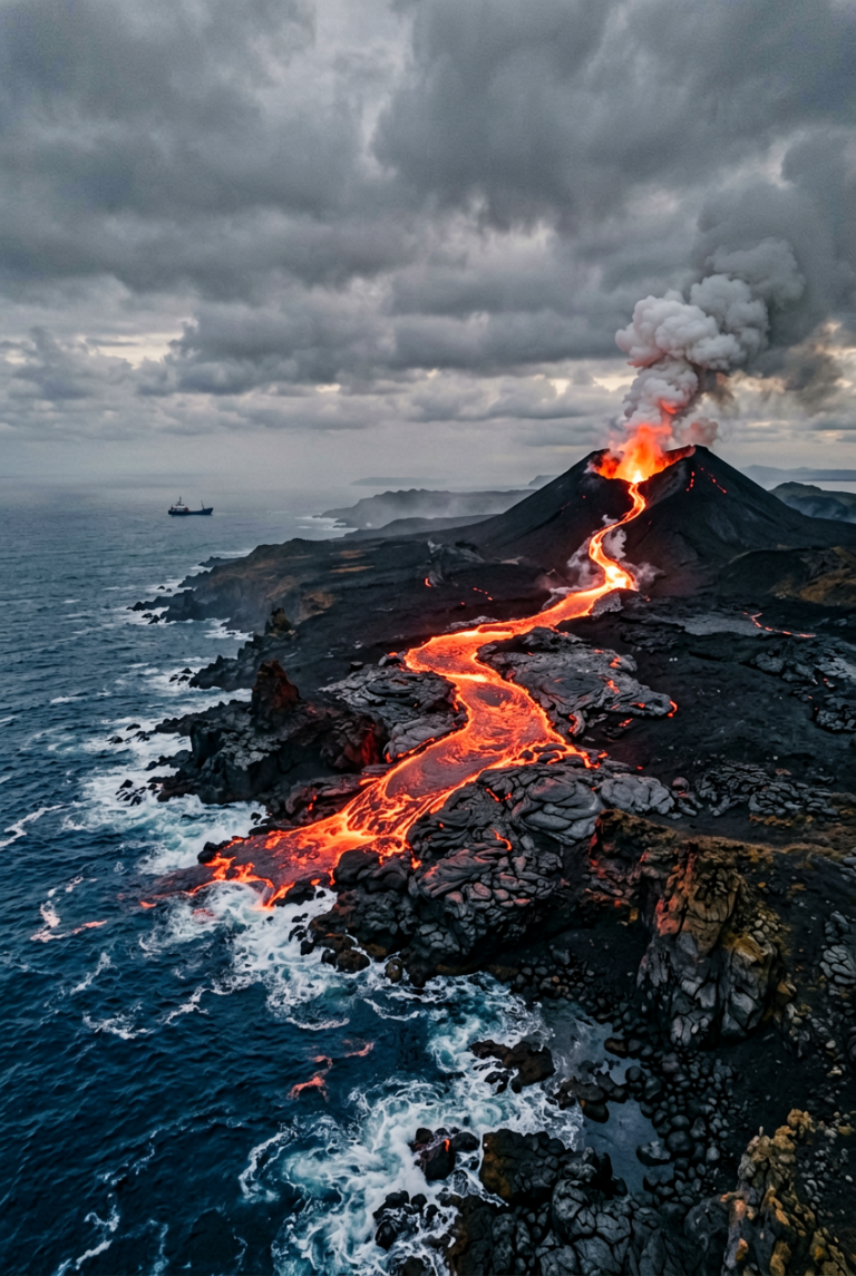 ERNIE Image Turbo: Erupting Volcano Coast
