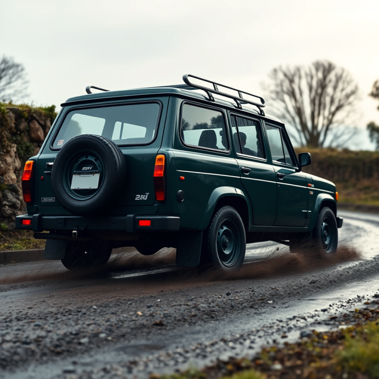 FLUX.1 Schnell: Wet Gravel Rally Wagon