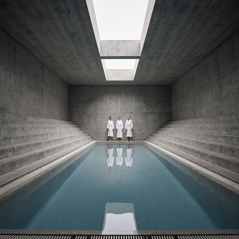 FLUX.1 Krea Dev: Brutalist Bathhouse Interior