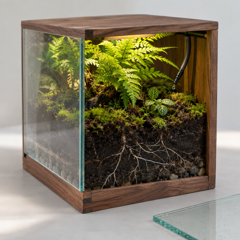 GPT Image 2.5 Flare: Cutaway Terrarium Desk