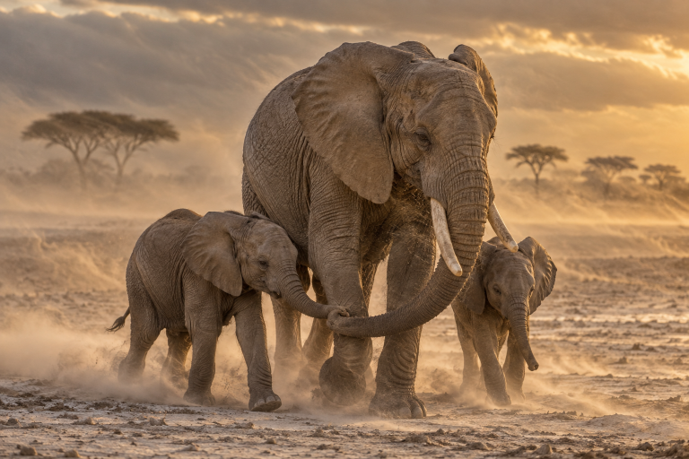GPT Image 2.5 Sunburst: Elephant Dust Crossing