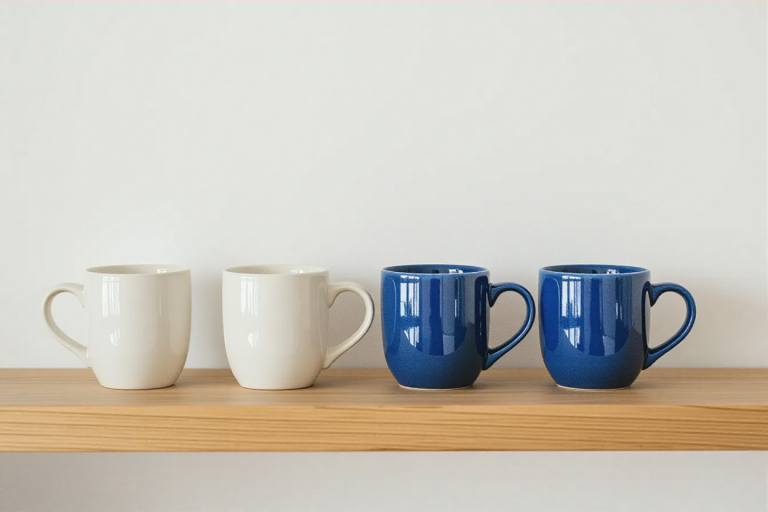 HiDream I1 Dev: Five Mugs, One Shelf